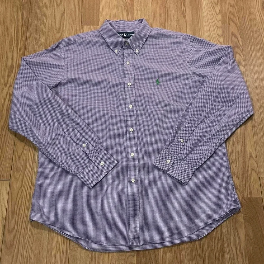 Polo Ralph Lauren Men’s XL Long Sleeve Button Down Shirt Purple Gingham Custom